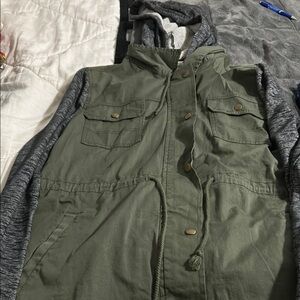 Mudd Olive Green and Gray Hooded Jacket